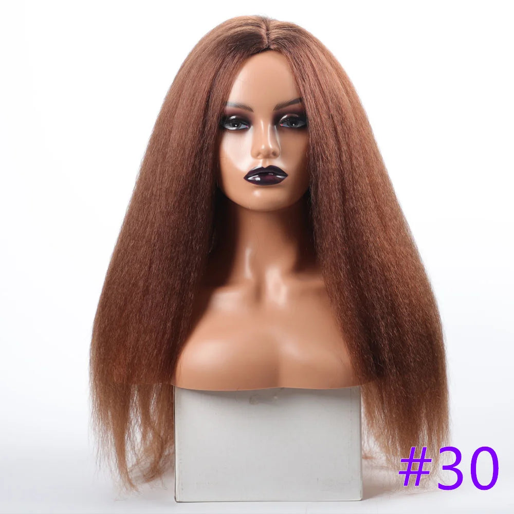 Long Synthetic Kinky Straight Wigs for Women Puffy Synthetic Straight Hair Wigs Middle Part Wigs Brown Black Ginger White Wigs