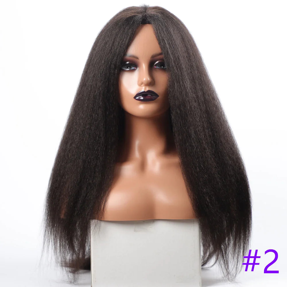 Long Synthetic Kinky Straight Wigs for Women Puffy Synthetic Straight Hair Wigs Middle Part Wigs Brown Black Ginger White Wigs