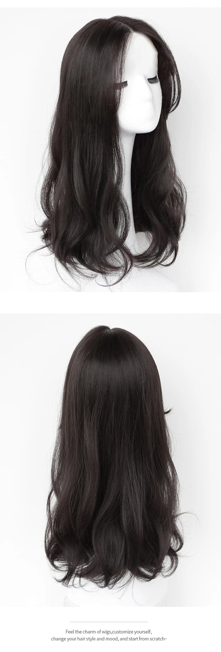 XIYUE Long Synthetic Curly Wigs With Center Bangs Natural Curly Dark Brown Wigs for Women Cosplay Wigs Heat Resistant Fiber Wigs