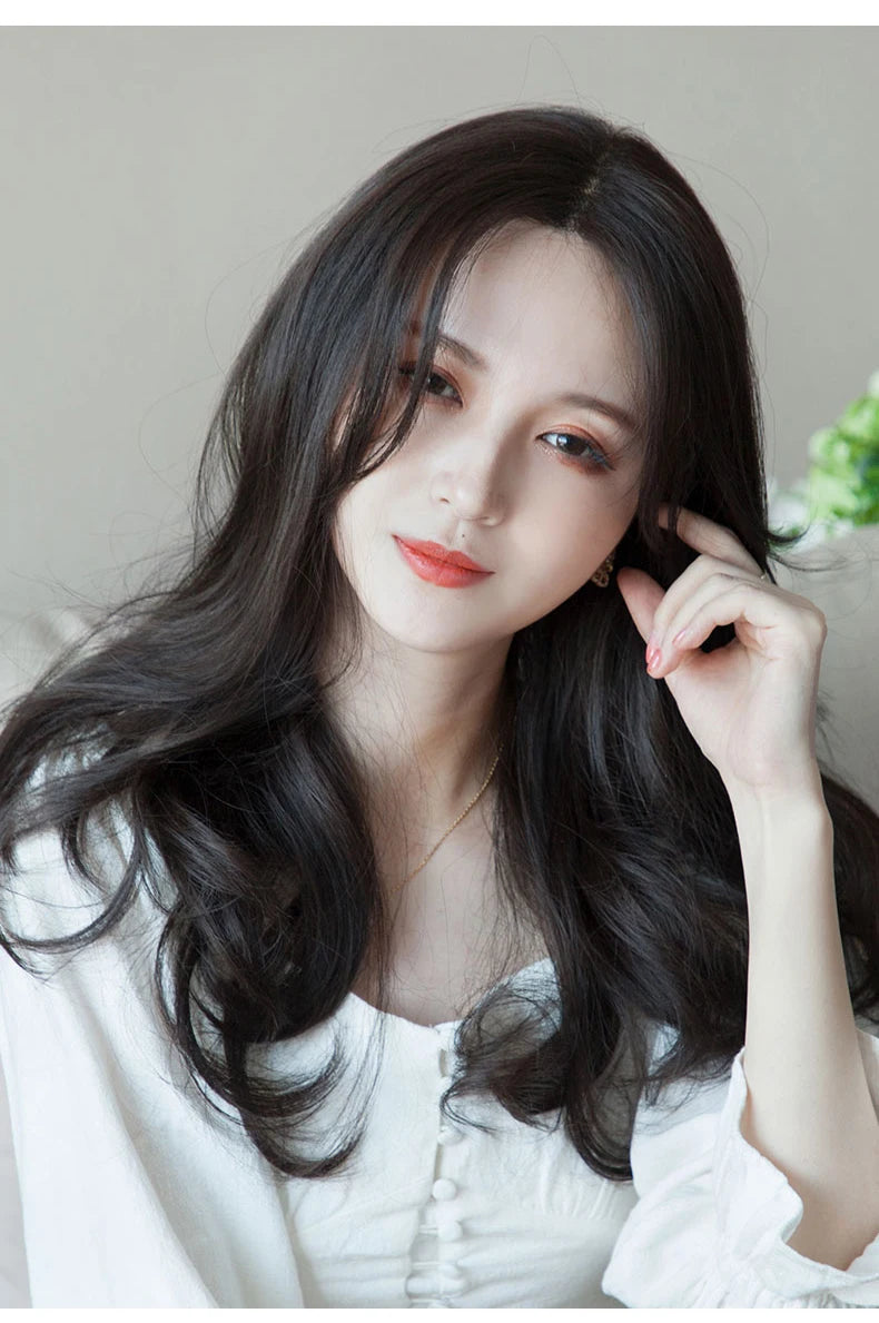XIYUE Long Synthetic Curly Wigs With Center Bangs Natural Curly Dark Brown Wigs for Women Cosplay Wigs Heat Resistant Fiber Wigs