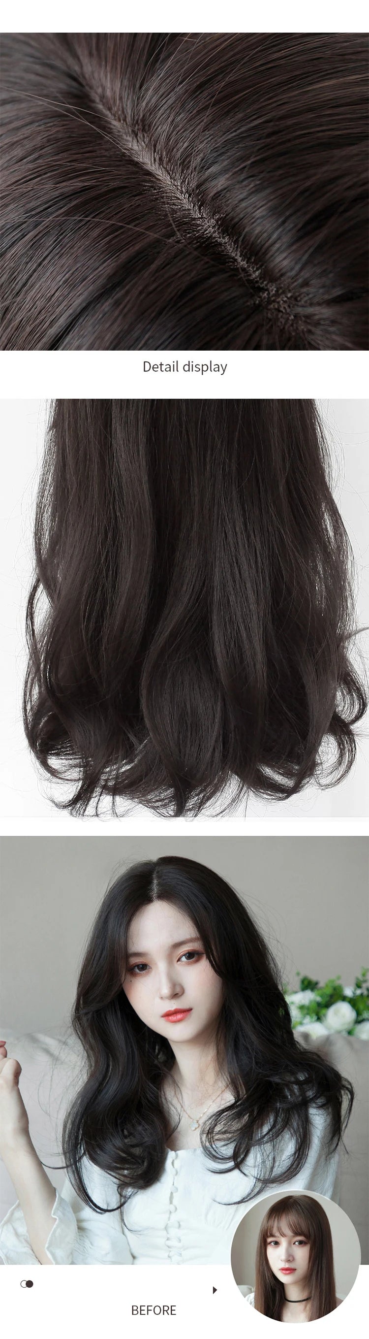XIYUE Long Synthetic Curly Wigs With Center Bangs Natural Curly Dark Brown Wigs for Women Cosplay Wigs Heat Resistant Fiber Wigs