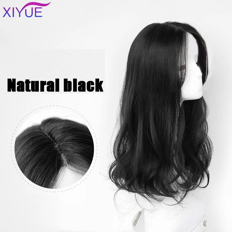 XIYUE Long Synthetic Curly Wigs With Center Bangs Natural Curly Dark Brown Wigs for Women Cosplay Wigs Heat Resistant Fiber Wigs