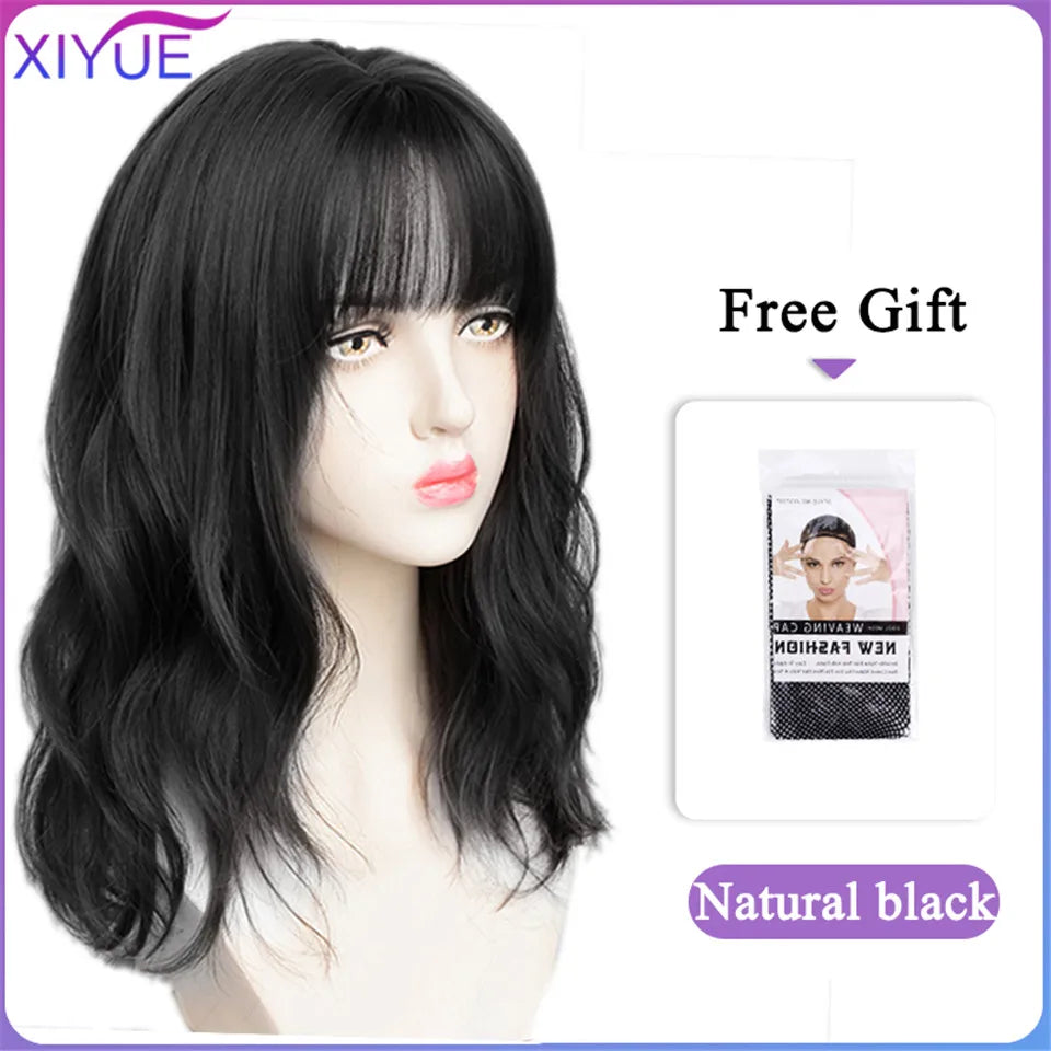 XIYUE Long Synthetic Curly Wigs With Center Bangs Natural Curly Dark Brown Wigs for Women Cosplay Wigs Heat Resistant Fiber Wigs