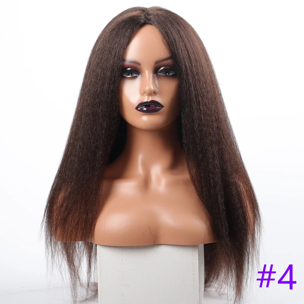 Long Synthetic Kinky Straight Wigs for Women Puffy Synthetic Straight Hair Wigs Middle Part Wigs Brown Black Ginger White Wigs