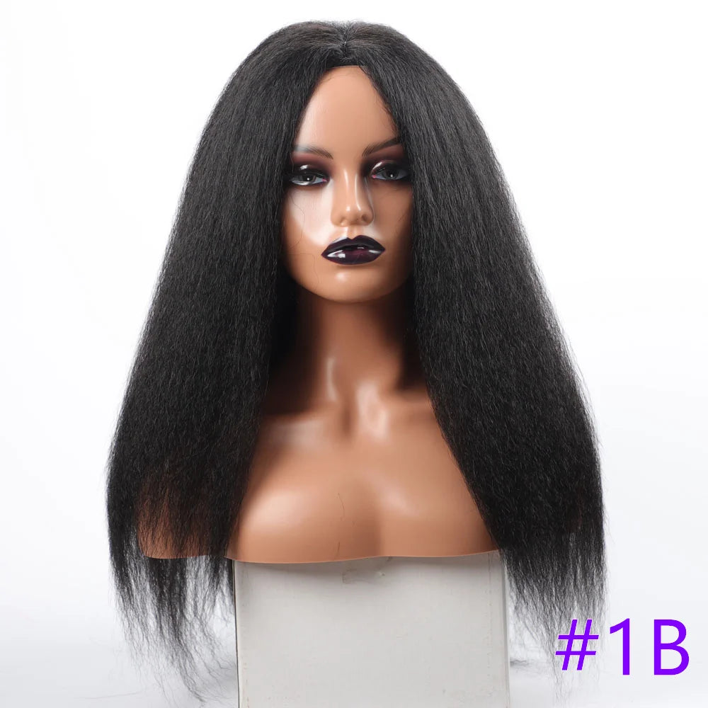 Long Synthetic Kinky Straight Wigs for Women Puffy Synthetic Straight Hair Wigs Middle Part Wigs Brown Black Ginger White Wigs