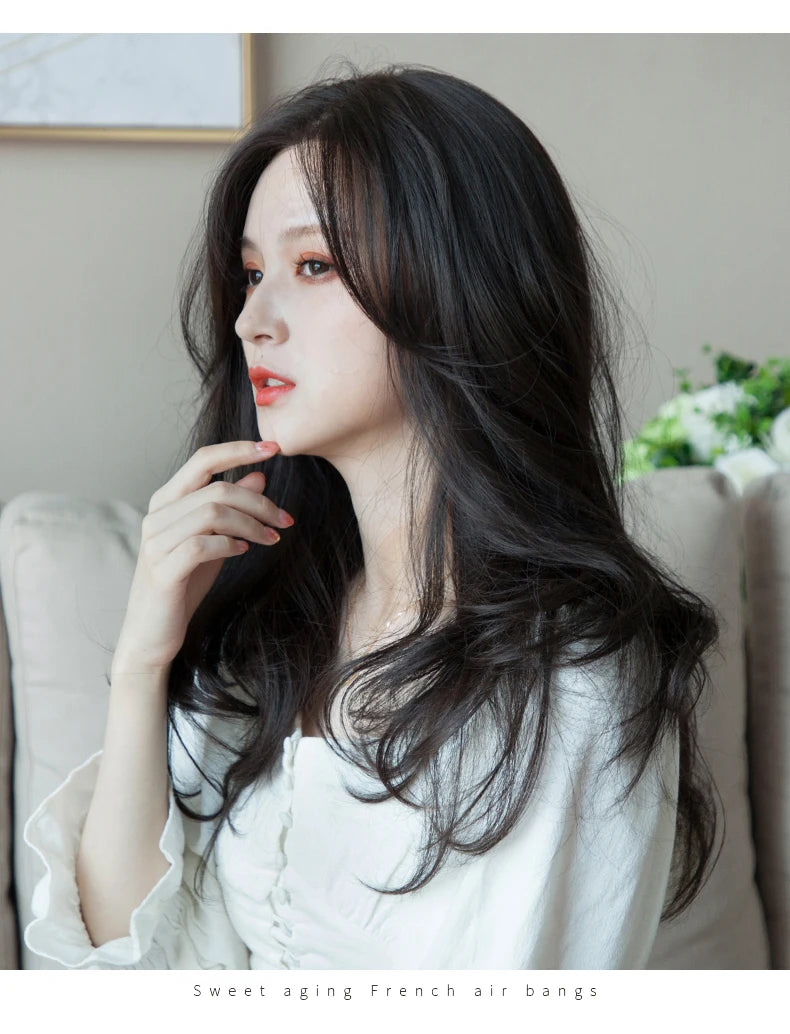 XIYUE Long Synthetic Curly Wigs With Center Bangs Natural Curly Dark Brown Wigs for Women Cosplay Wigs Heat Resistant Fiber Wigs