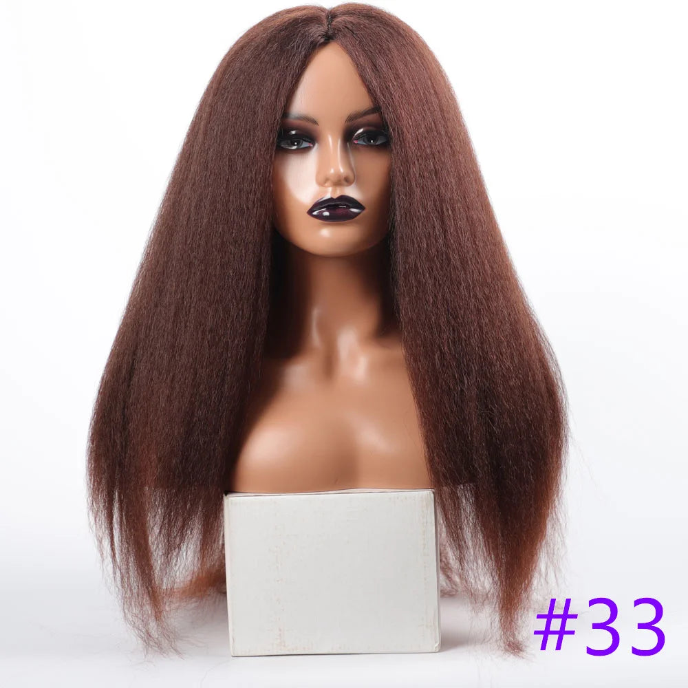 Long Synthetic Kinky Straight Wigs for Women Puffy Synthetic Straight Hair Wigs Middle Part Wigs Brown Black Ginger White Wigs