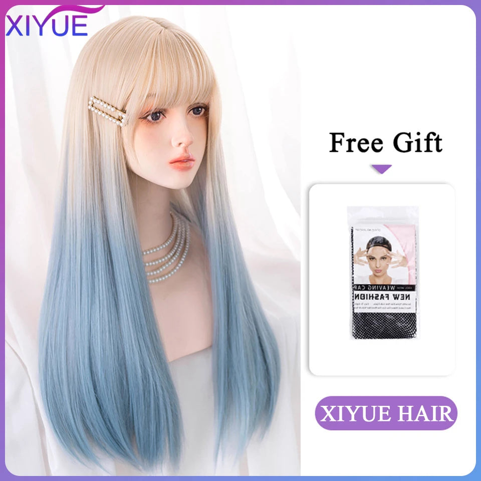 XIYUE Long Synthetic Curly Wigs With Center Bangs Natural Curly Dark Brown Wigs for Women Cosplay Wigs Heat Resistant Fiber Wigs