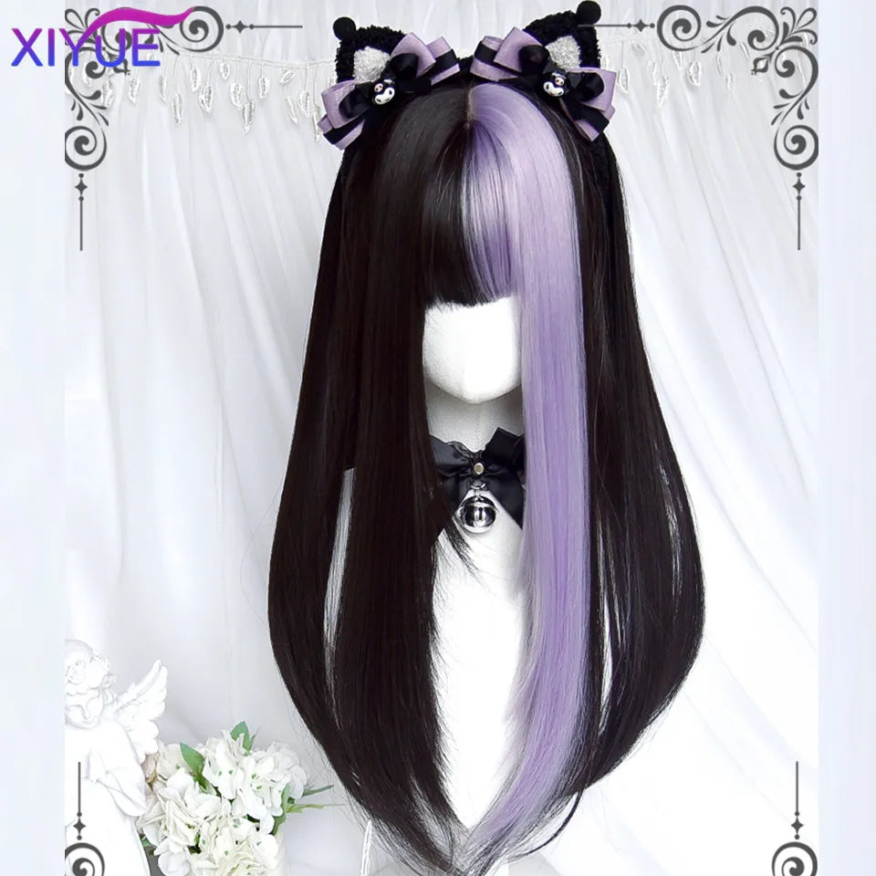 XIYUE Long Synthetic Curly Wigs With Center Bangs Natural Curly Dark Brown Wigs for Women Cosplay Wigs Heat Resistant Fiber Wigs