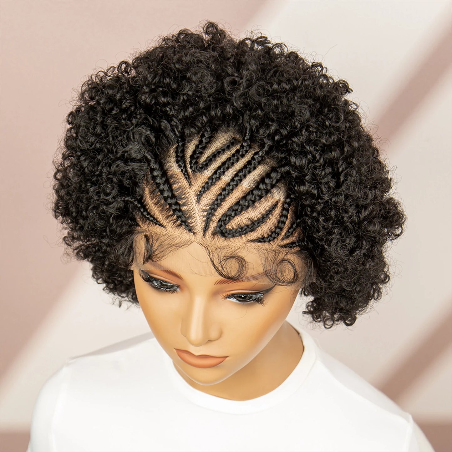 Afro Curly Short Braided Wigs for Black Women