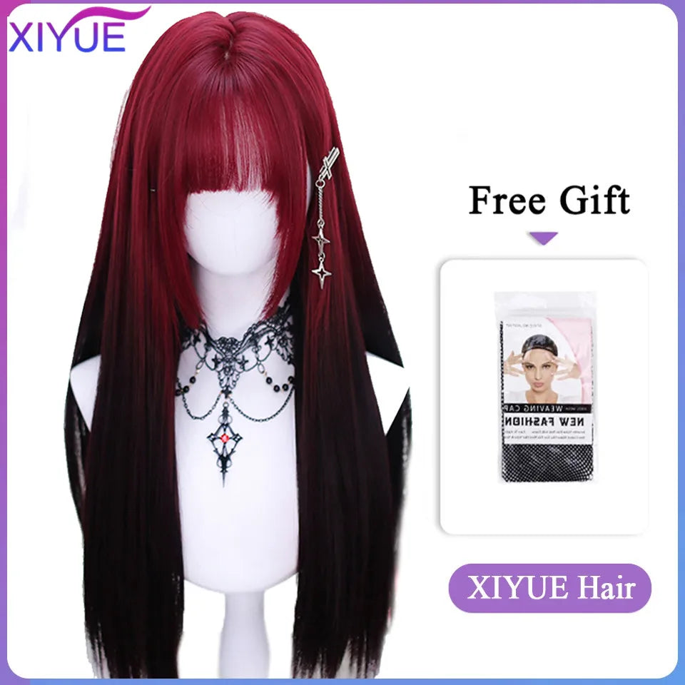 XIYUE Long Synthetic Curly Wigs With Center Bangs Natural Curly Dark Brown Wigs for Women Cosplay Wigs Heat Resistant Fiber Wigs