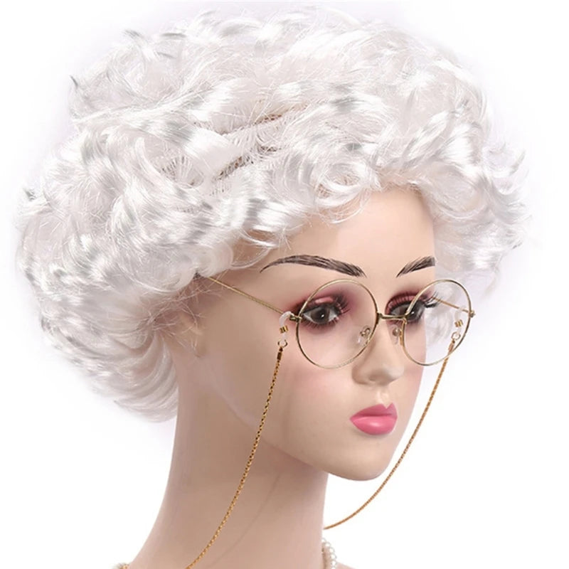 Kids Old Lady Wigs Short Gray Wigs Natural Lookings Halloween Cosplays Party Wigs Granny Costume Grandma Wigs for Girls
