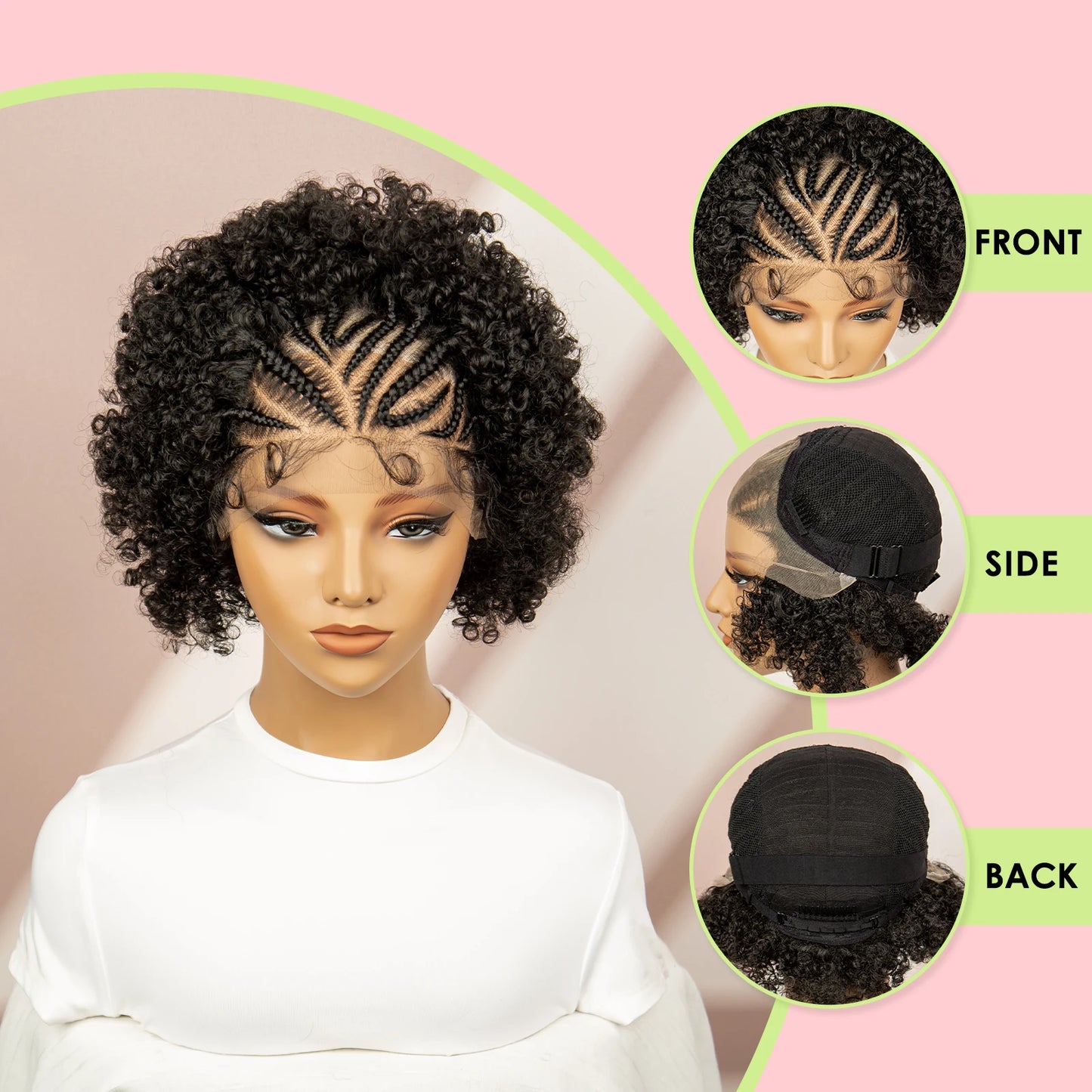 Afro Curly Short Braided Wigs for Black Women