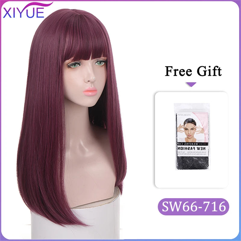 XIYUE Long Synthetic Curly Wigs With Center Bangs Natural Curly Dark Brown Wigs for Women Cosplay Wigs Heat Resistant Fiber Wigs