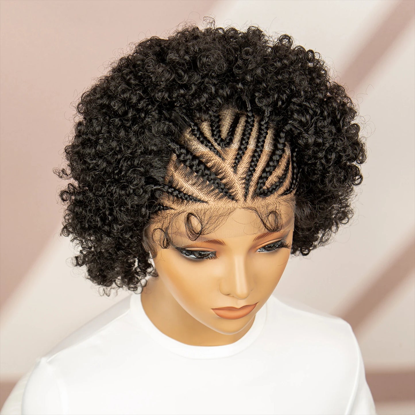 Afro Curly Short Braided Wigs for Black Women