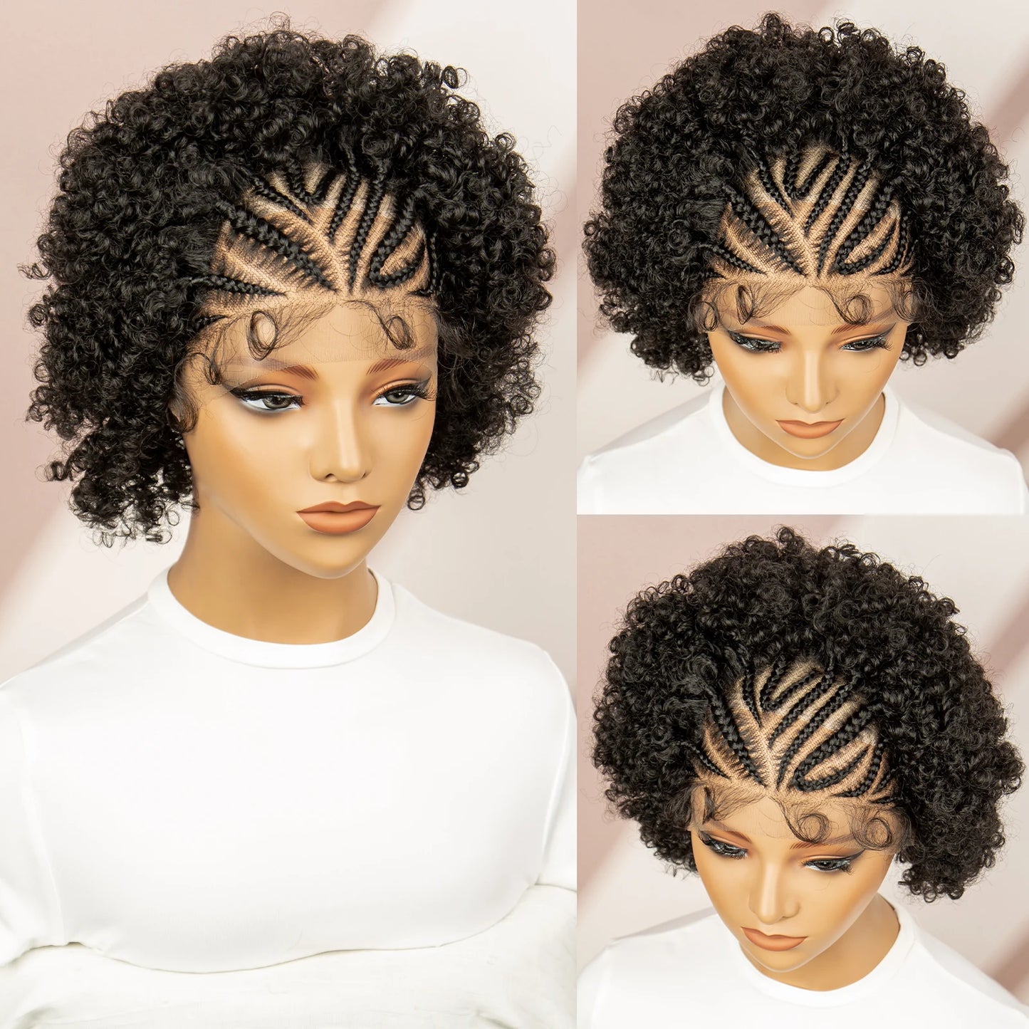 Afro Curly Short Braided Wigs for Black Women
