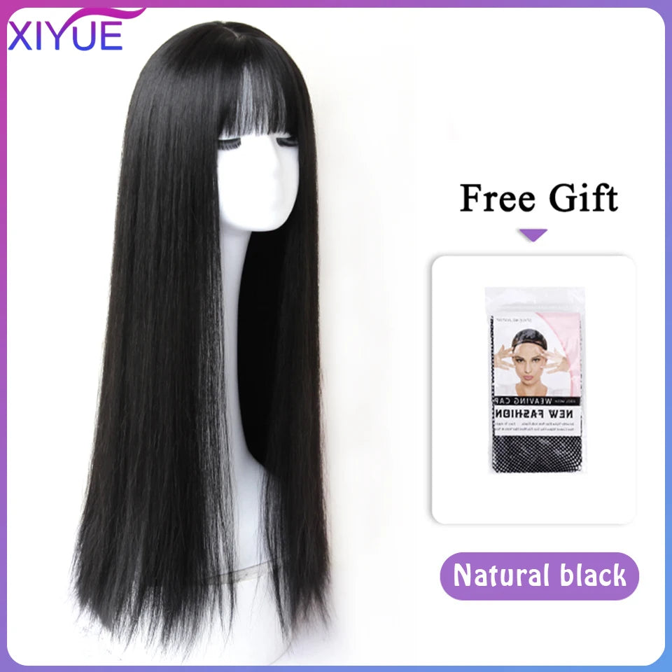 XIYUE Long Synthetic Curly Wigs With Center Bangs Natural Curly Dark Brown Wigs for Women Cosplay Wigs Heat Resistant Fiber Wigs