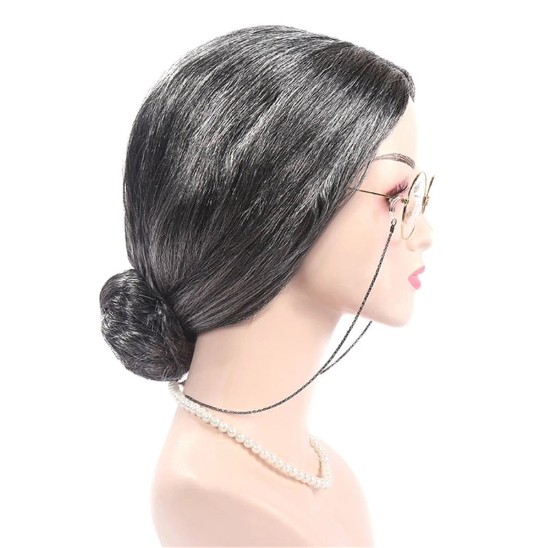 Kids Old Lady Wigs Short Gray Wigs Natural Lookings Halloween Cosplays Party Wigs Granny Costume Grandma Wigs for Girls