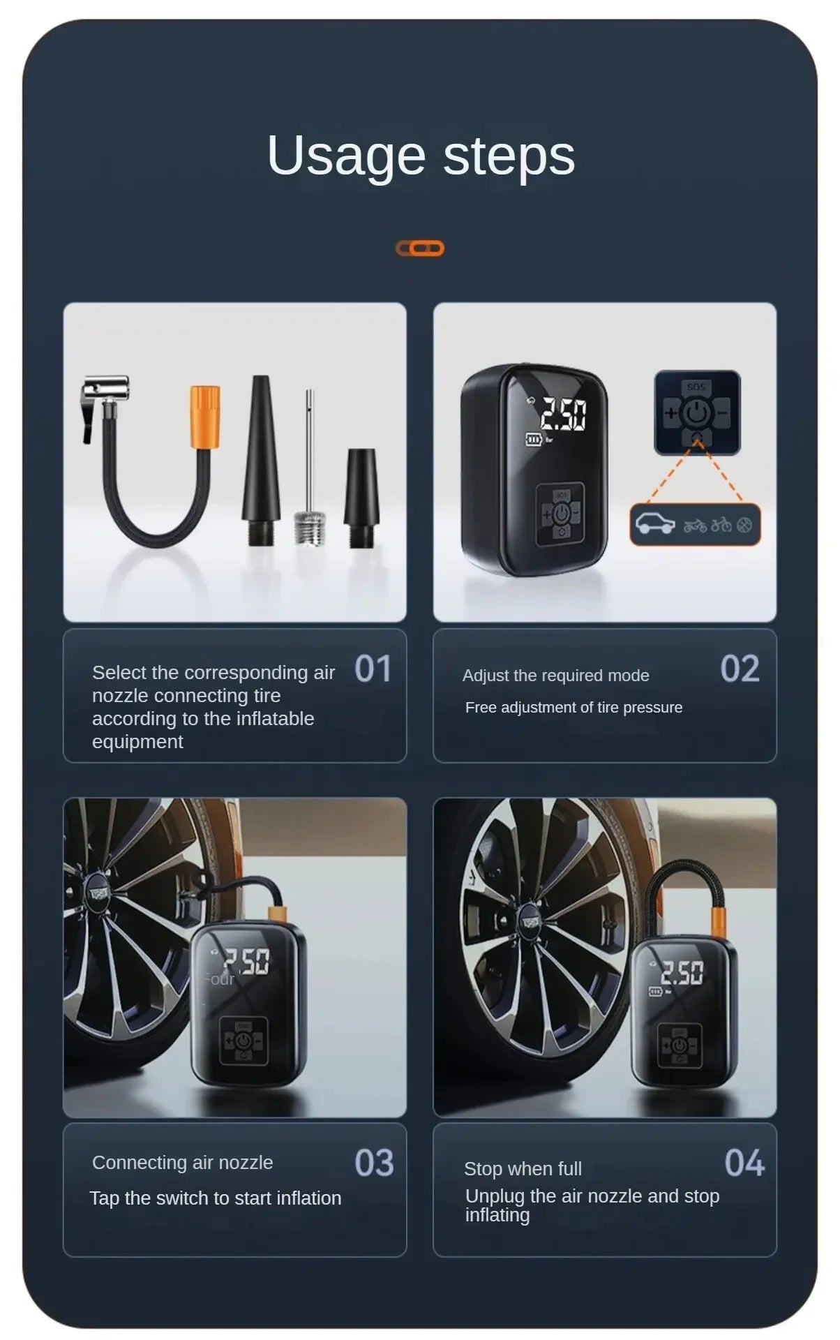 Wireless And Wired Car Air Compressor Electric Tire Inflator Pump for Motorcycle Bicycle Boat AUTO Tyre Balls