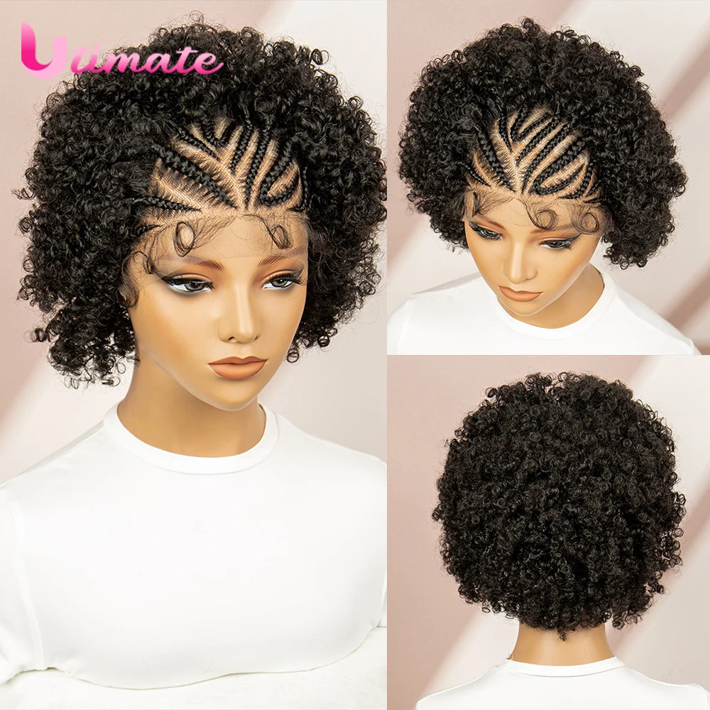 Afro Curly Short Braided Wigs for Black Women