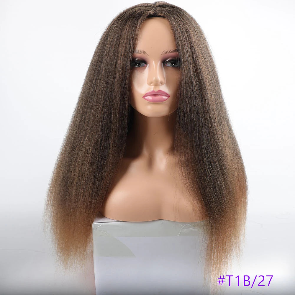 Long Synthetic Kinky Straight Wigs for Women Puffy Synthetic Straight Hair Wigs Middle Part Wigs Brown Black Ginger White Wigs