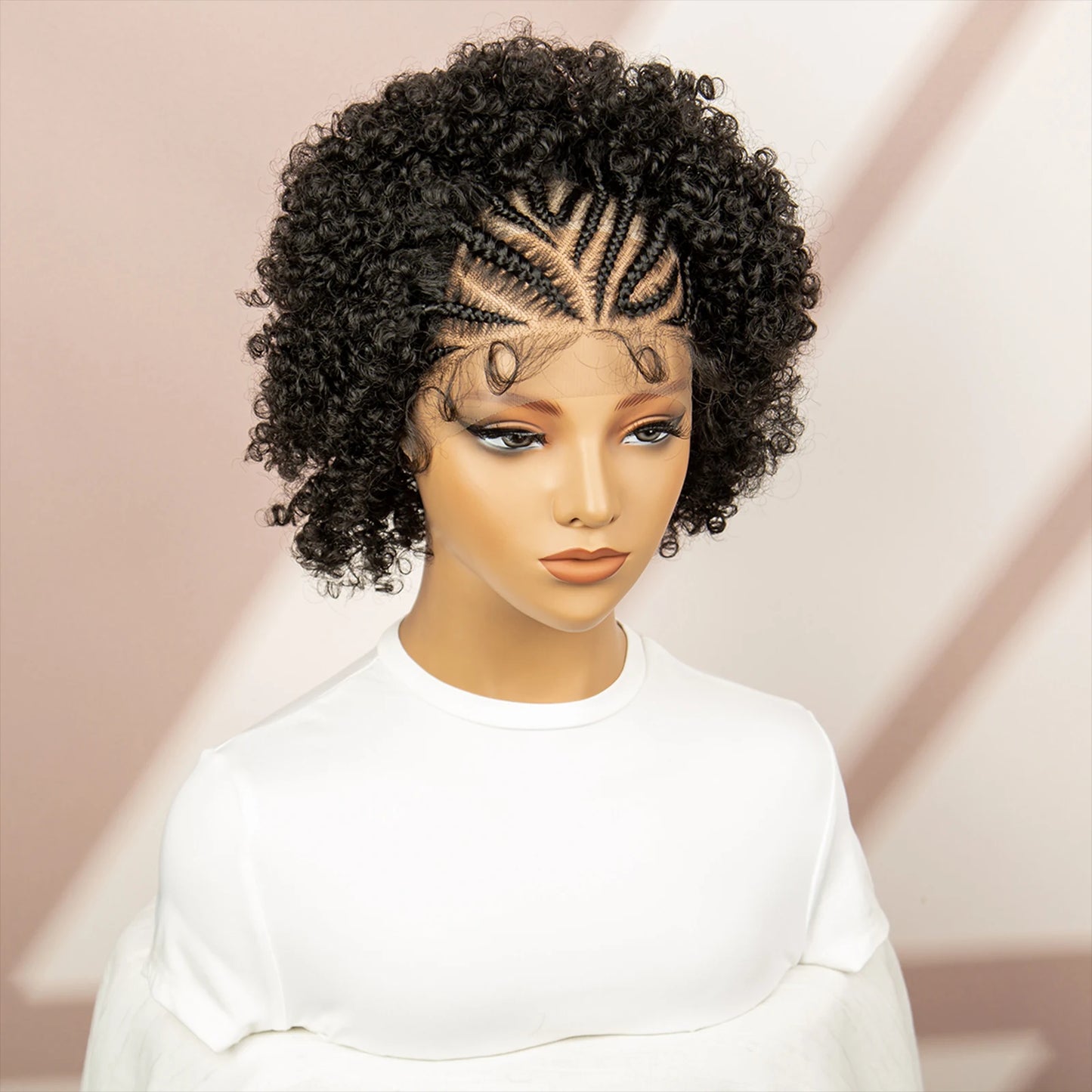 Afro Curly Short Braided Wigs for Black Women