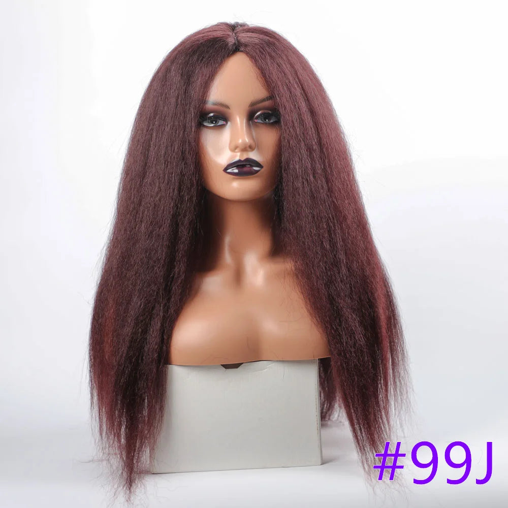 Long Synthetic Kinky Straight Wigs for Women Puffy Synthetic Straight Hair Wigs Middle Part Wigs Brown Black Ginger White Wigs