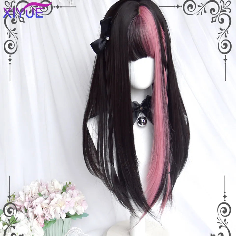 XIYUE Long Synthetic Curly Wigs With Center Bangs Natural Curly Dark Brown Wigs for Women Cosplay Wigs Heat Resistant Fiber Wigs