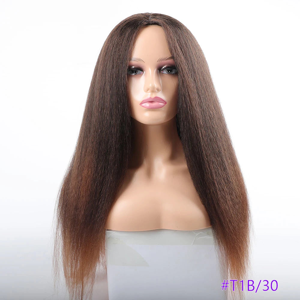 Long Synthetic Kinky Straight Wigs for Women Puffy Synthetic Straight Hair Wigs Middle Part Wigs Brown Black Ginger White Wigs