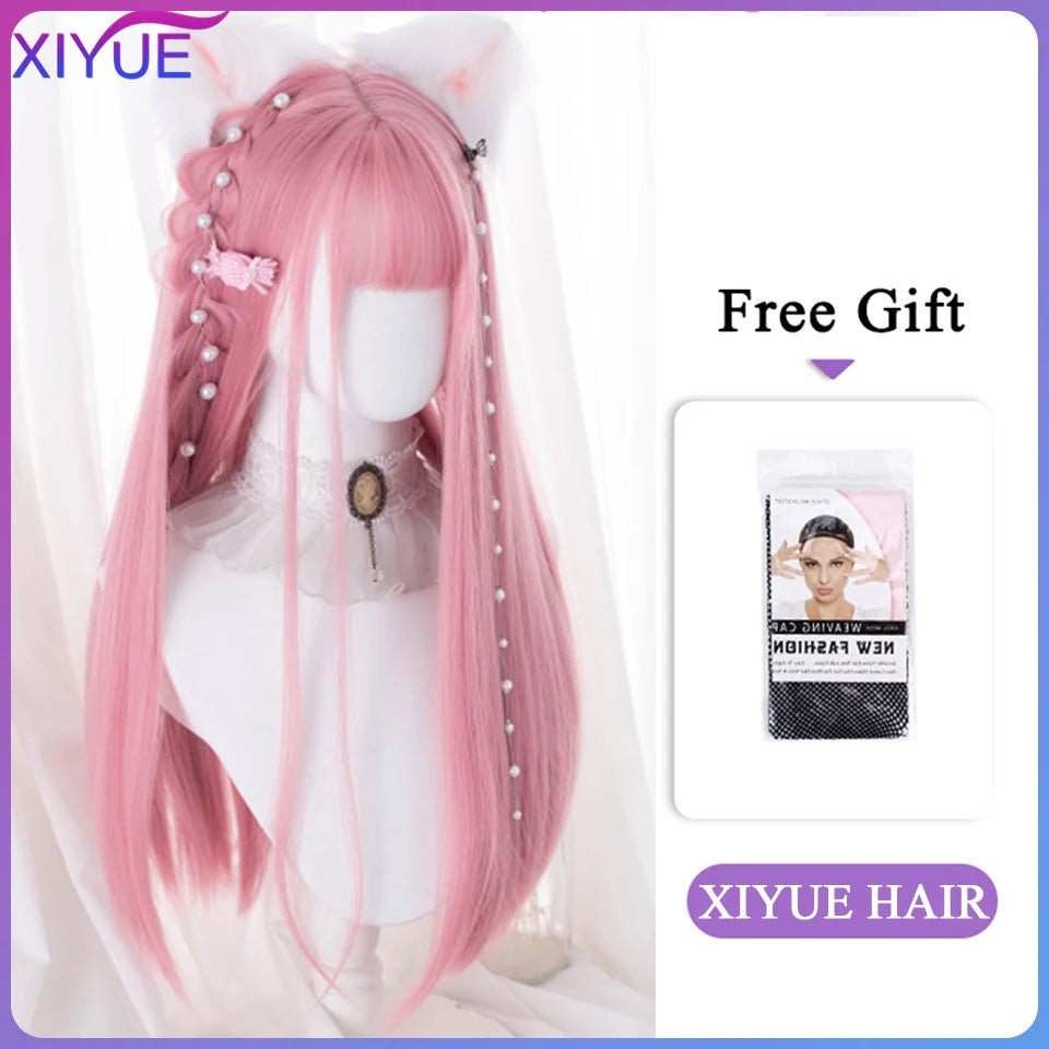 XIYUE Long Synthetic Curly Wigs With Center Bangs Natural Curly Dark Brown Wigs for Women Cosplay Wigs Heat Resistant Fiber Wigs