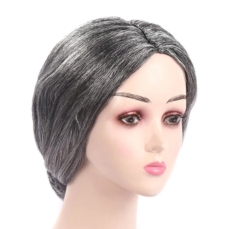 Kids Old Lady Wigs Short Gray Wigs Natural Lookings Halloween Cosplays Party Wigs Granny Costume Grandma Wigs for Girls