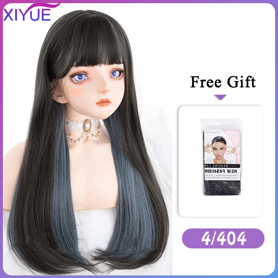 XIYUE Long Synthetic Curly Wigs With Center Bangs Natural Curly Dark Brown Wigs for Women Cosplay Wigs Heat Resistant Fiber Wigs