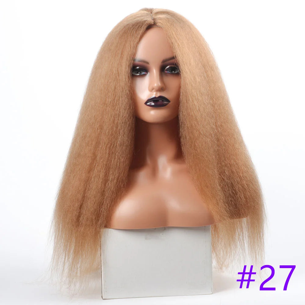 Long Synthetic Kinky Straight Wigs for Women Puffy Synthetic Straight Hair Wigs Middle Part Wigs Brown Black Ginger White Wigs