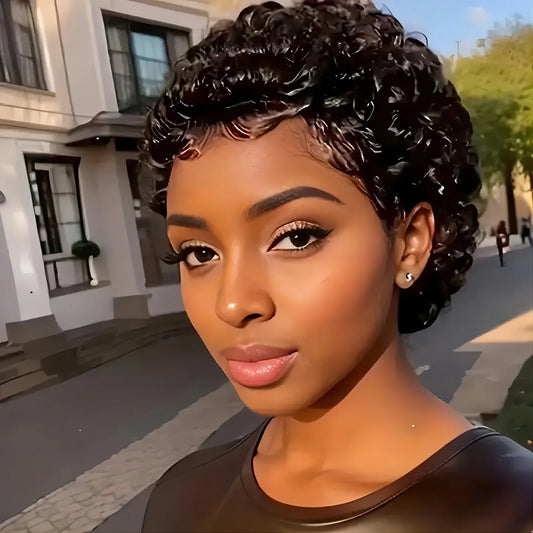 Short Pixie Cut Kinky Curly Wigs For Women Brazilian Remy Human Hair Wigs Full Machine Made Jerry Curly Wigs Cheap Duby Wigs
