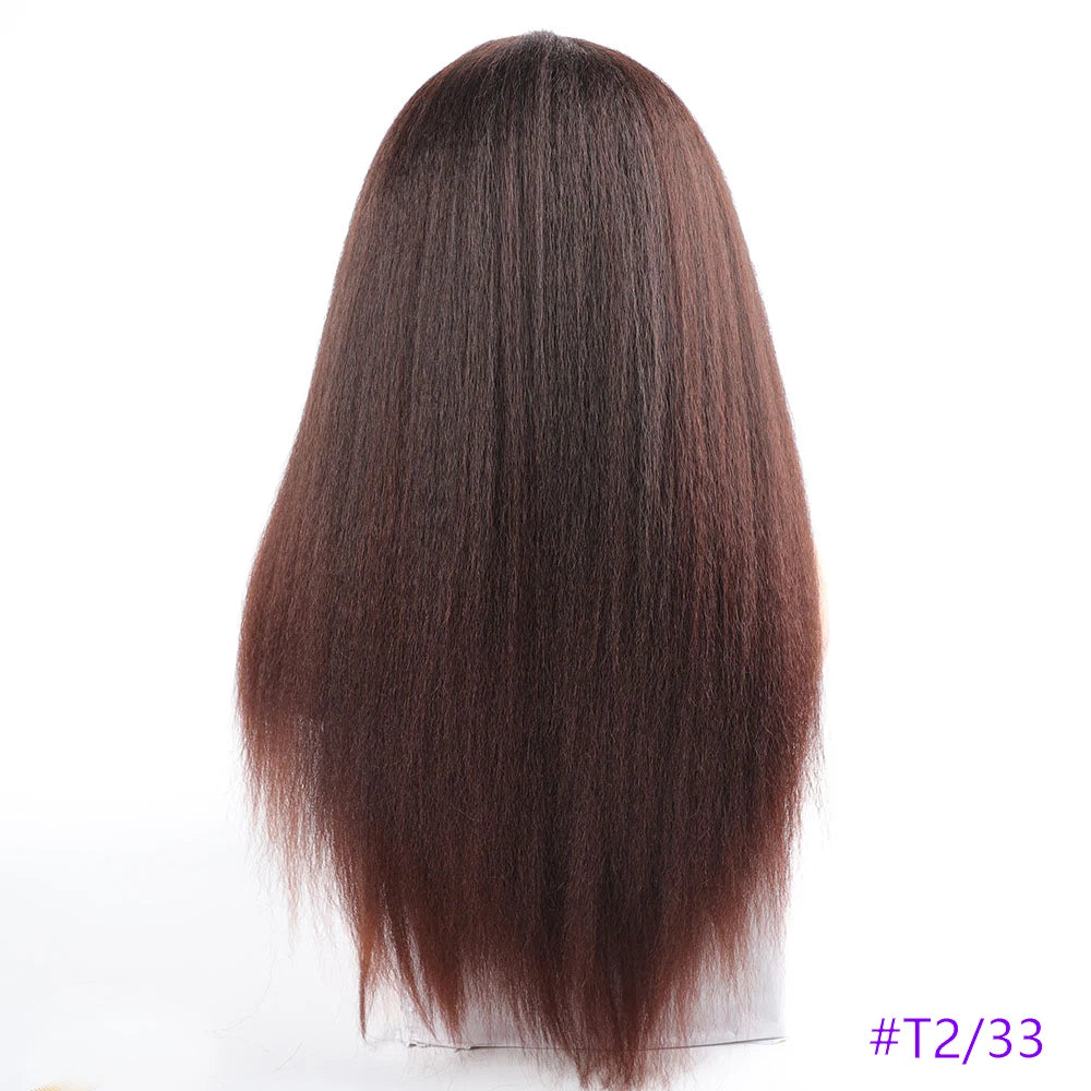 Long Synthetic Kinky Straight Wigs for Women Puffy Synthetic Straight Hair Wigs Middle Part Wigs Brown Black Ginger White Wigs