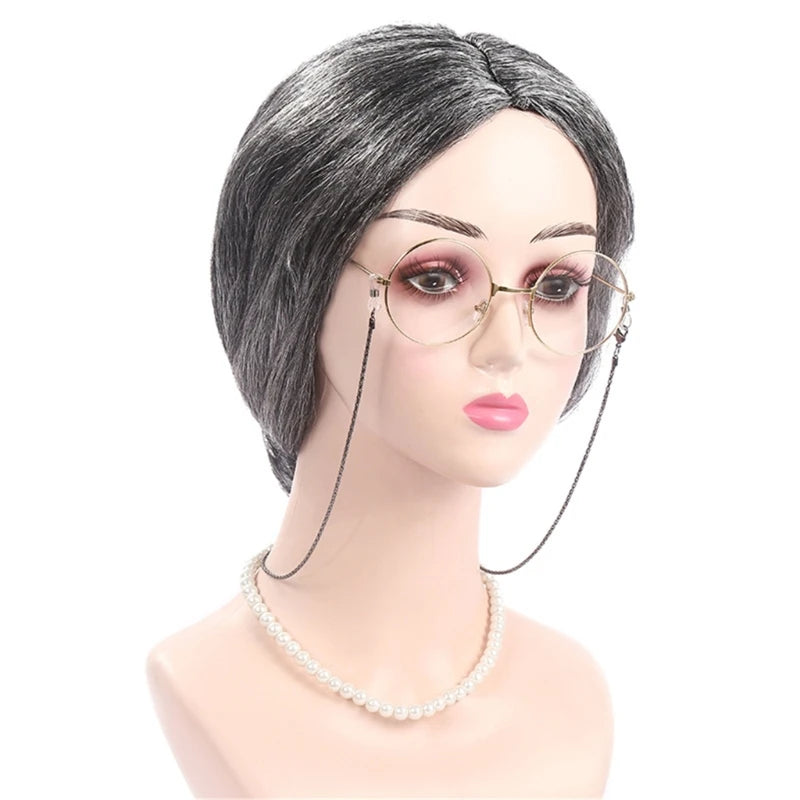 Kids Old Lady Wigs Short Gray Wigs Natural Lookings Halloween Cosplays Party Wigs Granny Costume Grandma Wigs for Girls