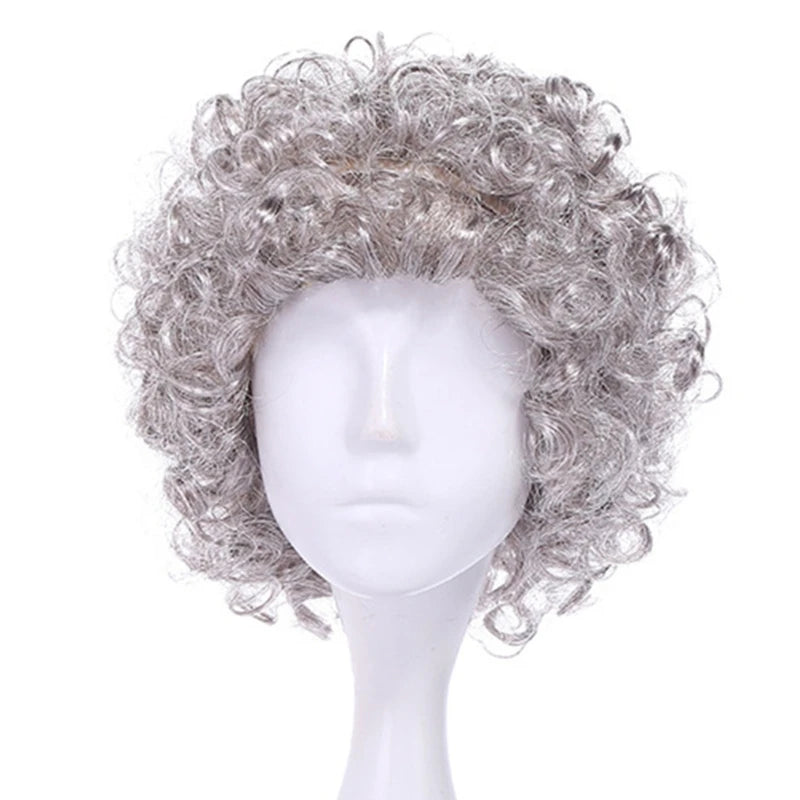 Kids Old Lady Wigs Short Gray Wigs Natural Lookings Halloween Cosplays Party Wigs Granny Costume Grandma Wigs for Girls