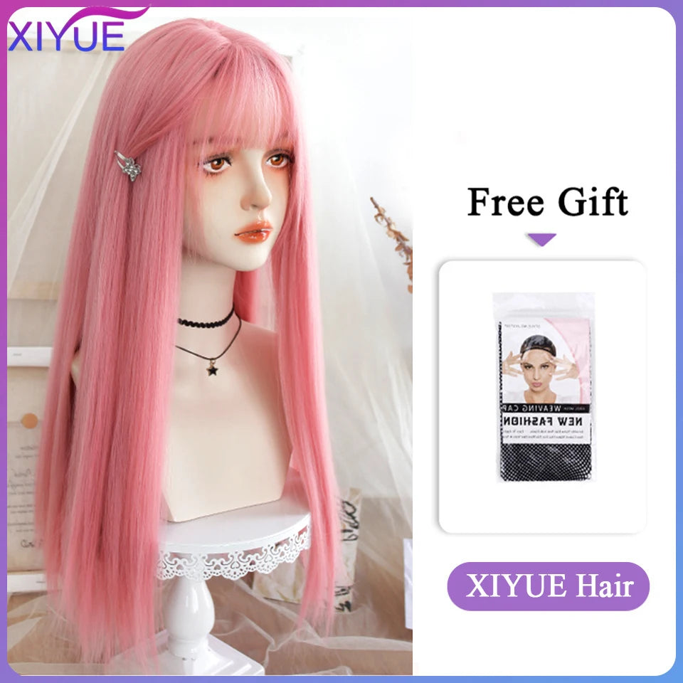 XIYUE Long Synthetic Curly Wigs With Center Bangs Natural Curly Dark Brown Wigs for Women Cosplay Wigs Heat Resistant Fiber Wigs