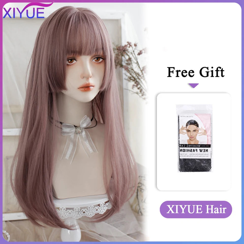 XIYUE Long Synthetic Curly Wigs With Center Bangs Natural Curly Dark Brown Wigs for Women Cosplay Wigs Heat Resistant Fiber Wigs
