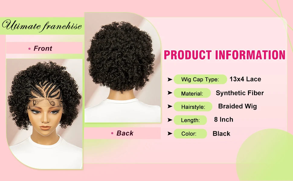 Afro Curly Short Braided Wigs for Black Women