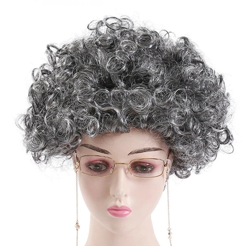 Kids Old Lady Wigs Short Gray Wigs Natural Lookings Halloween Cosplays Party Wigs Granny Costume Grandma Wigs for Girls