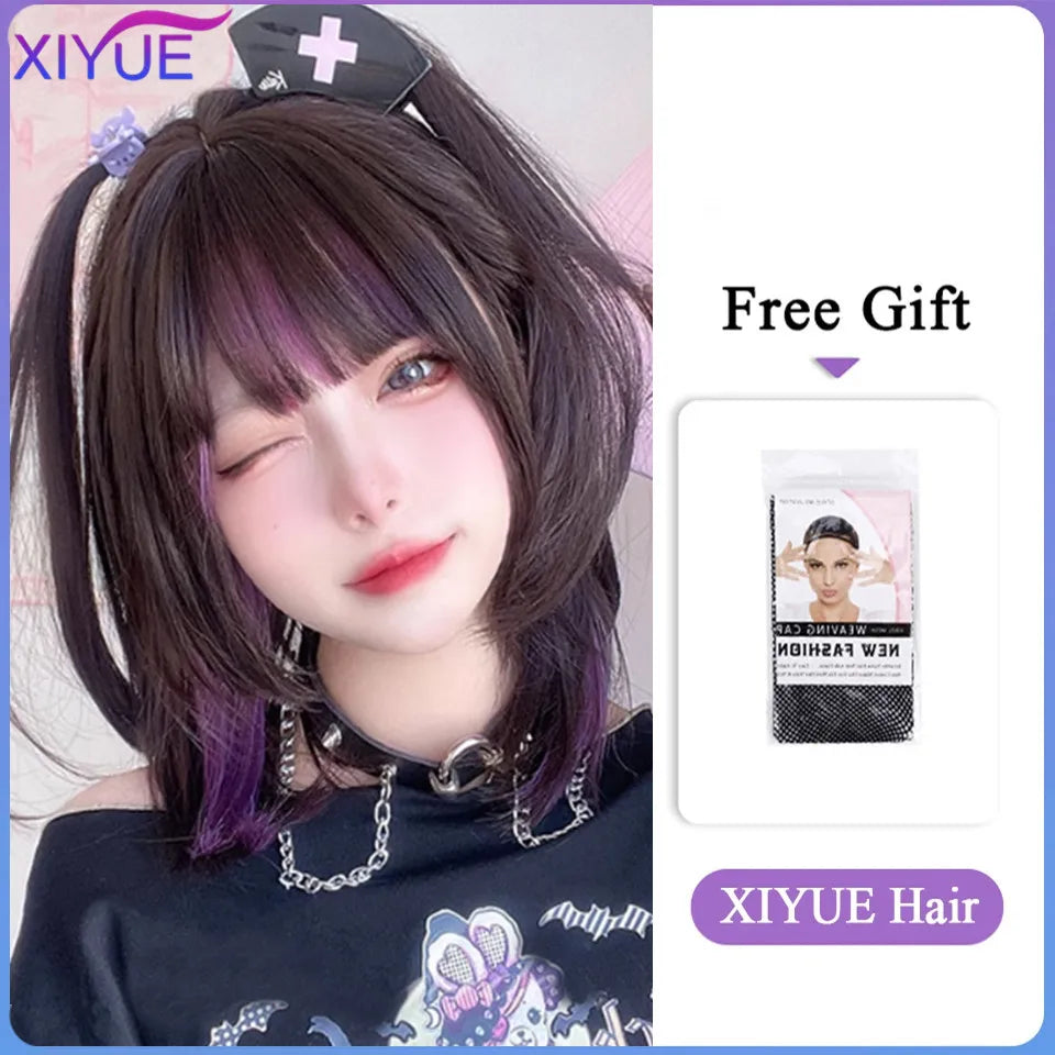 XIYUE Long Synthetic Curly Wigs With Center Bangs Natural Curly Dark Brown Wigs for Women Cosplay Wigs Heat Resistant Fiber Wigs