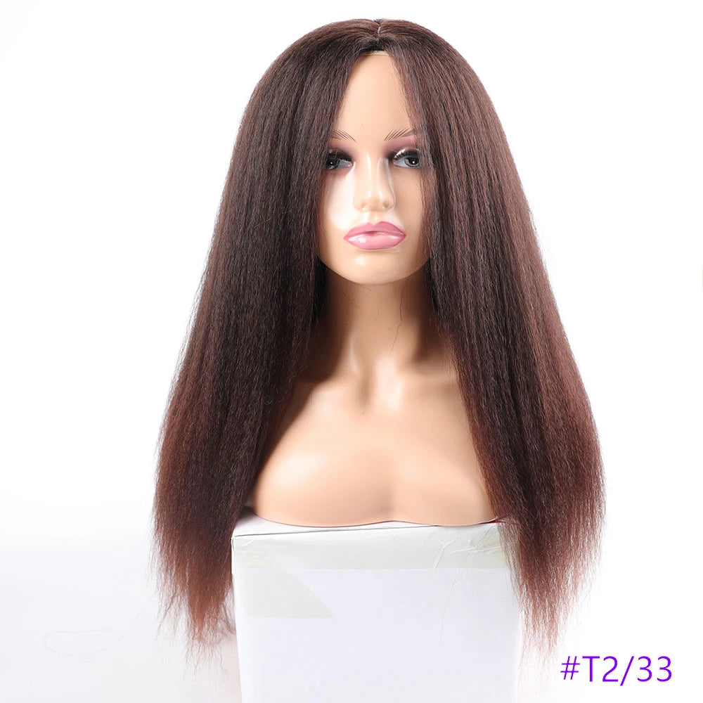 Long Synthetic Kinky Straight Wigs for Women Puffy Synthetic Straight Hair Wigs Middle Part Wigs Brown Black Ginger White Wigs