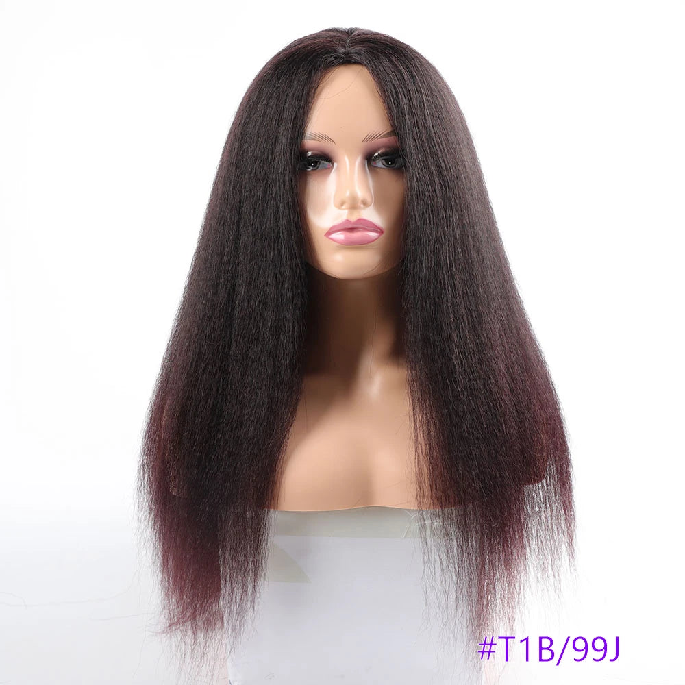 Long Synthetic Kinky Straight Wigs for Women Puffy Synthetic Straight Hair Wigs Middle Part Wigs Brown Black Ginger White Wigs