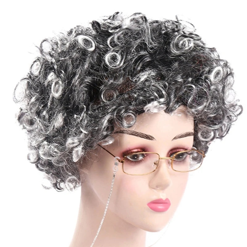 Kids Old Lady Wigs Short Gray Wigs Natural Lookings Halloween Cosplays Party Wigs Granny Costume Grandma Wigs for Girls
