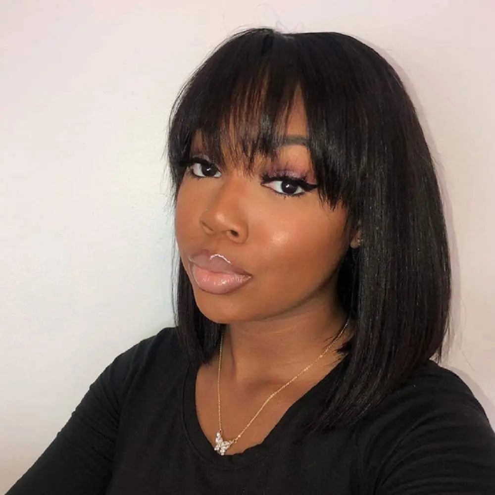Human Hair Wigs Bob Wigs with Bangs Short Straight Hair Wigs 100% Brazilian Remy Human Hair None Lace Front Wigs Glueless Wigs