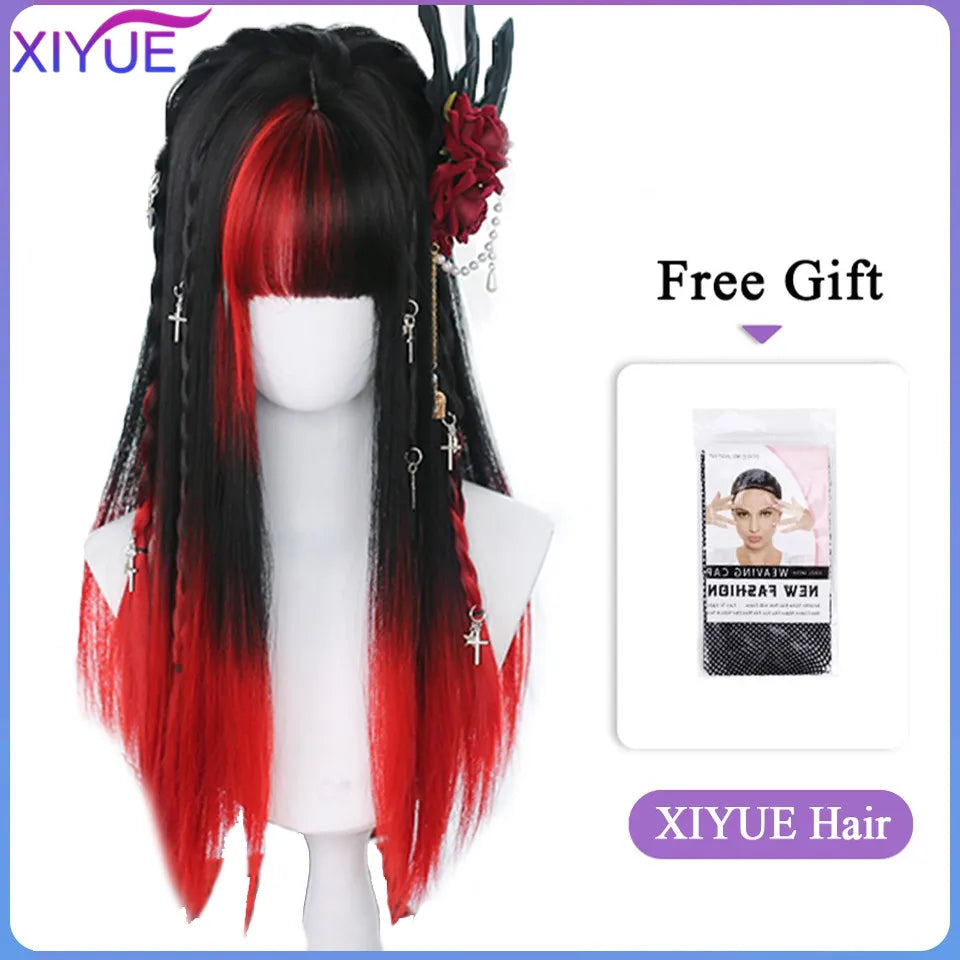 XIYUE Long Synthetic Curly Wigs With Center Bangs Natural Curly Dark Brown Wigs for Women Cosplay Wigs Heat Resistant Fiber Wigs