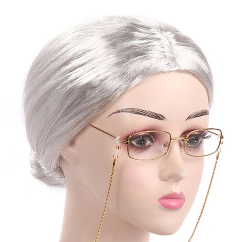 Kids Old Lady Wigs Short Gray Wigs Natural Lookings Halloween Cosplays Party Wigs Granny Costume Grandma Wigs for Girls