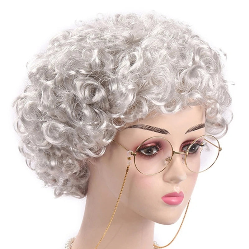 Kids Old Lady Wigs Short Gray Wigs Natural Lookings Halloween Cosplays Party Wigs Granny Costume Grandma Wigs for Girls